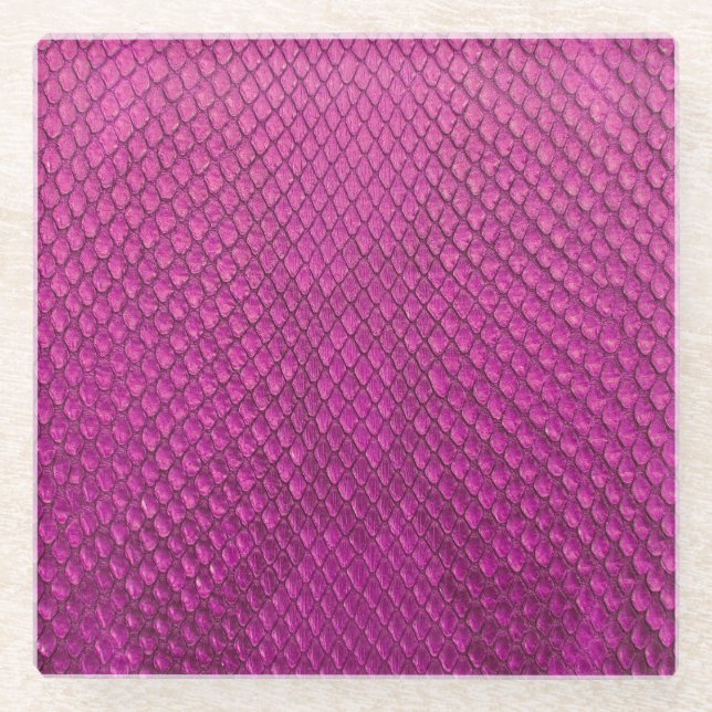 Pink Python: Snake Skin Texture. Glass Coaster (Front)