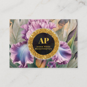 *~ Pink QR AP10 IRIS Flowers Gold Business Card