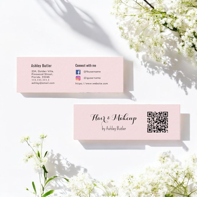 Pink QR Code Beauty Makeup Artist  Mini Business Card (Creator Uploaded)