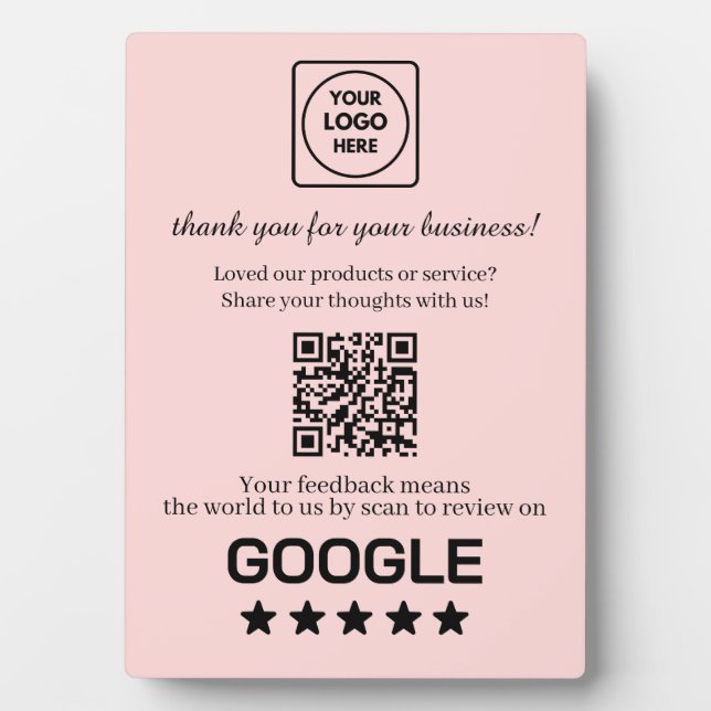 Pink QR Code | Google Business Rating Display Plaque (Front)