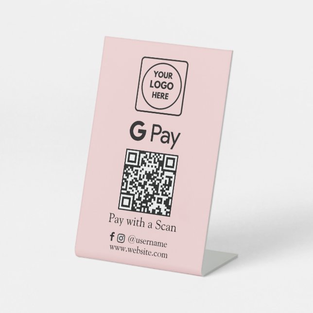 Pink QR Code | Google Pay Contactless Payment Pedestal Sign (Front)