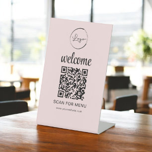 Pink QR Code Menu Text Modern Business Pedestal Sign