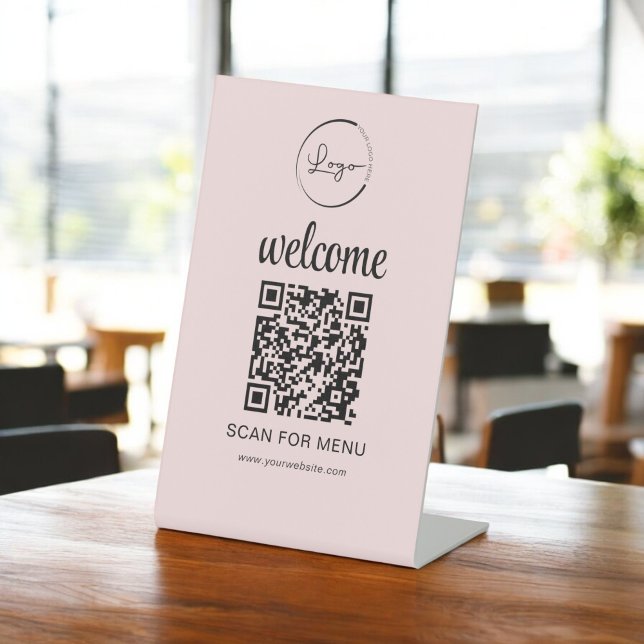 Pink QR Code Menu Text Modern Business Pedestal Sign (Creator Uploaded)