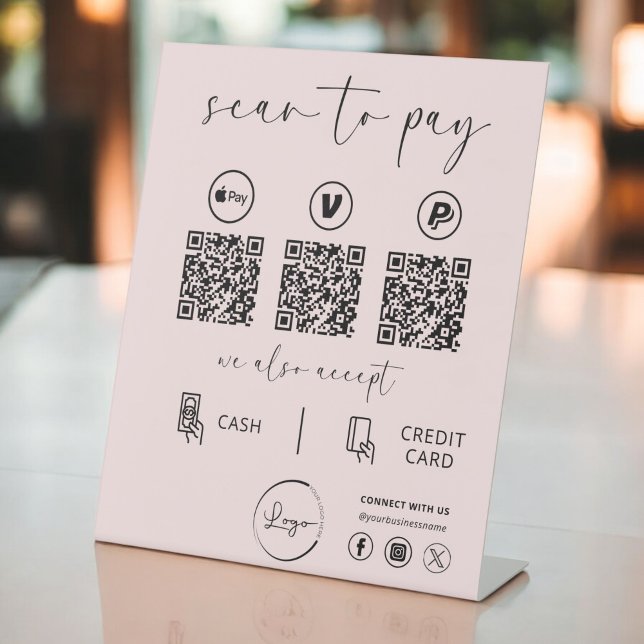 Pink QR Code Payment - Scan to Pay Business Logo Pedestal Sign (Creator Uploaded)