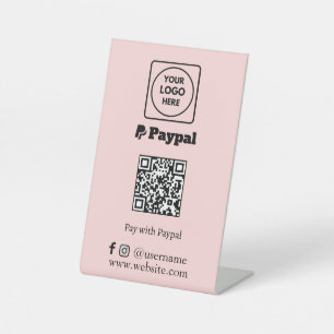 Pink QR Code PayPal Scan-to-Pay Business Logo Pedestal Sign