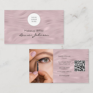 Pink QR Code Photo Makeup Business Card