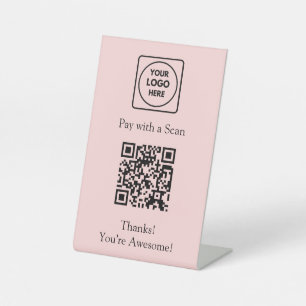 Pink QR Code Scan to Pay Custom Business Logo Pedestal Sign