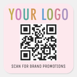 Pink QR Code Stickers Company Logo 1.5 inch Square