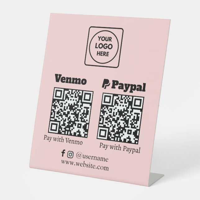 Pink QR Code | Venmo PayPal Scan to Pay Logo Pedestal Sign (Front)