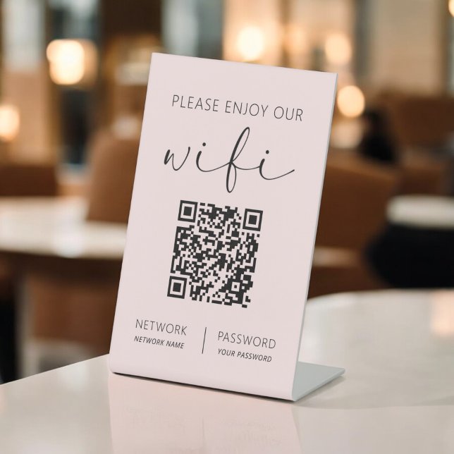 Pink QR Code White Please Enjoy Our Wifi Pedestal Sign (Creator Uploaded)