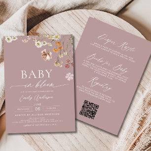 Pink QR Code Wildflower Baby in Bloom Baby Shower  Invitation