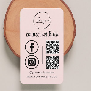 Pink QR Connect With Us Business Logo Social Media Business Card
