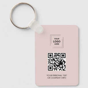 Pink QR Logo Contact Share Minimal Business Design Key Ring