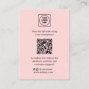 Pink QR Website & Social Media Scan Me Enclosure Card