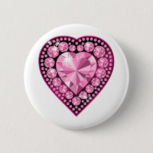 Pink Quartz Gem Heart 6 Cm Round Badge