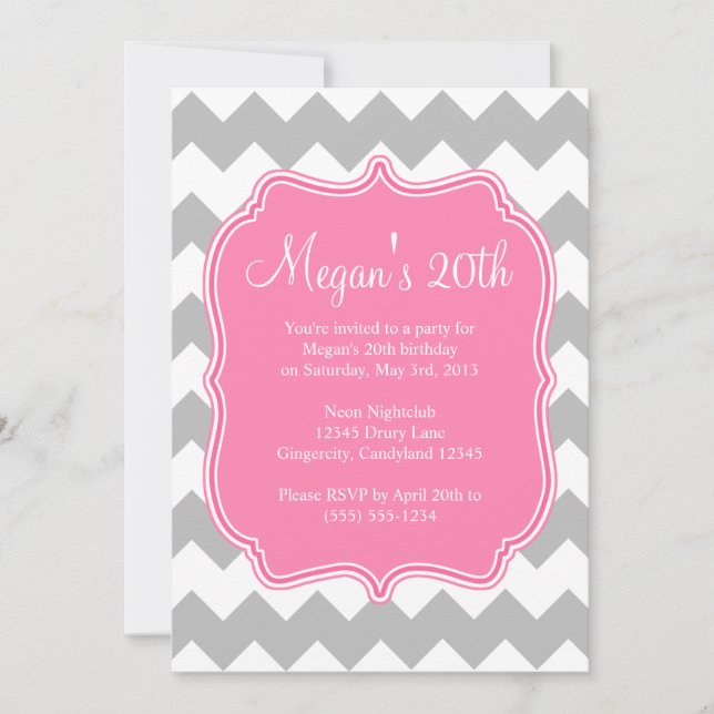 Pink Quatrefoil Chevron Birthday Invitation (Front)
