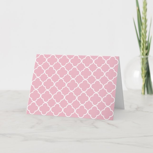 Pink Quatrefoil, Latticework, Moroccan Trellis Card (Front)