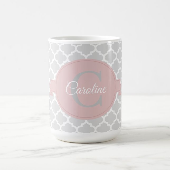 Pink Quatrefoil Personalised Coffee Mug (Center)