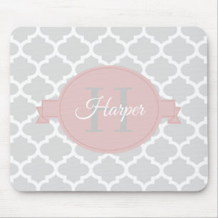 Pink Quatrefoil Personalized Mouse Pad
