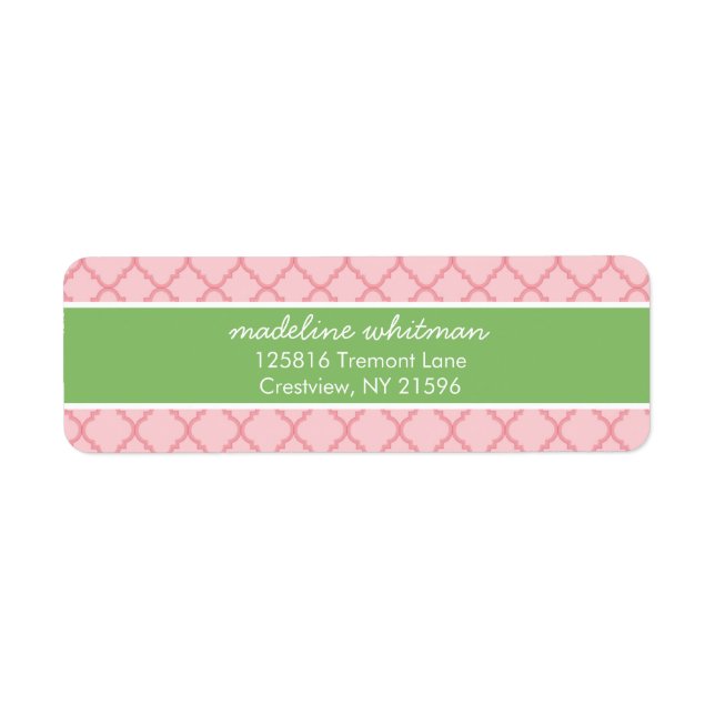 Pink Quatrefoil | Pink and Green Preppy Address (Front)