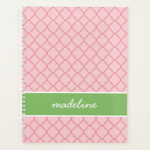 Pink Quatrefoil   Pink and Green Preppy Planner