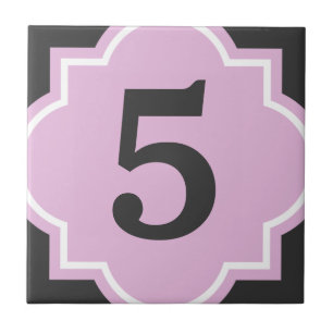 Pink quatrefoil street address house number tile
