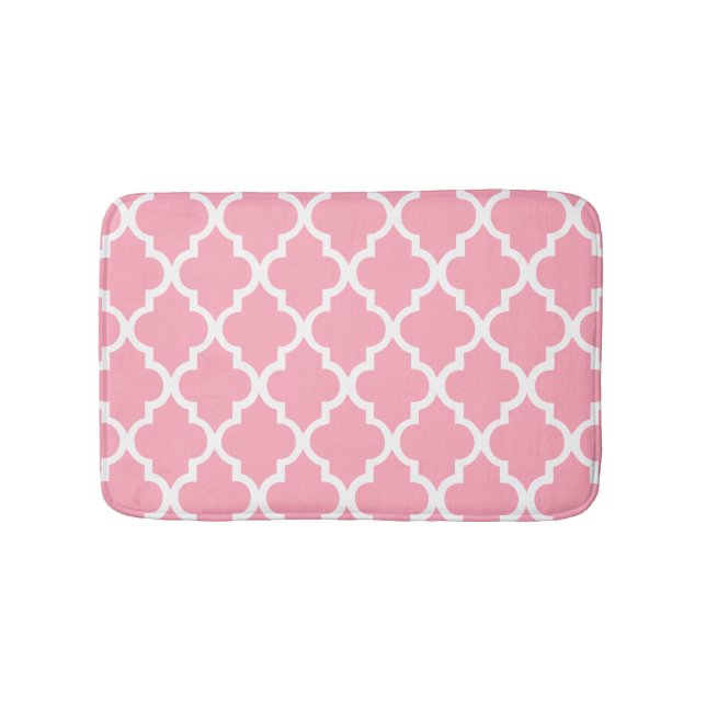 Pink Quatrefoil Tiles Pattern Bath Mat (Front)