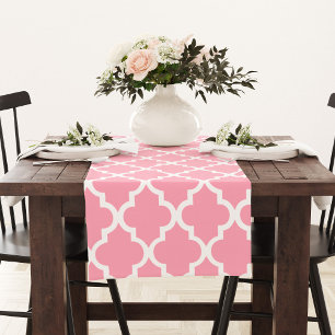 Pink Quatrefoil Tiles Pattern Short Table Runner