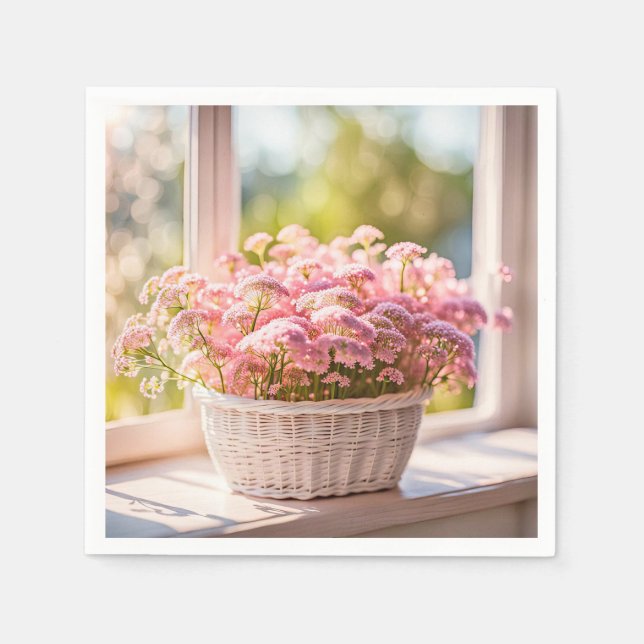 Pink Queen Anne's Lace Bouquet Napkin (Front)