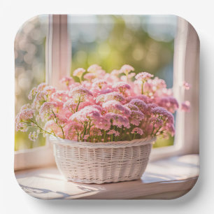 Pink Queen Anne's Lace Bouquet Paper Plate