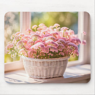 Pink Queen Anne's Lace In Wicker Basket Mouse Pad