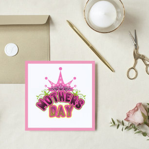 Pink Queen Crown Happy mothers day Flat Card