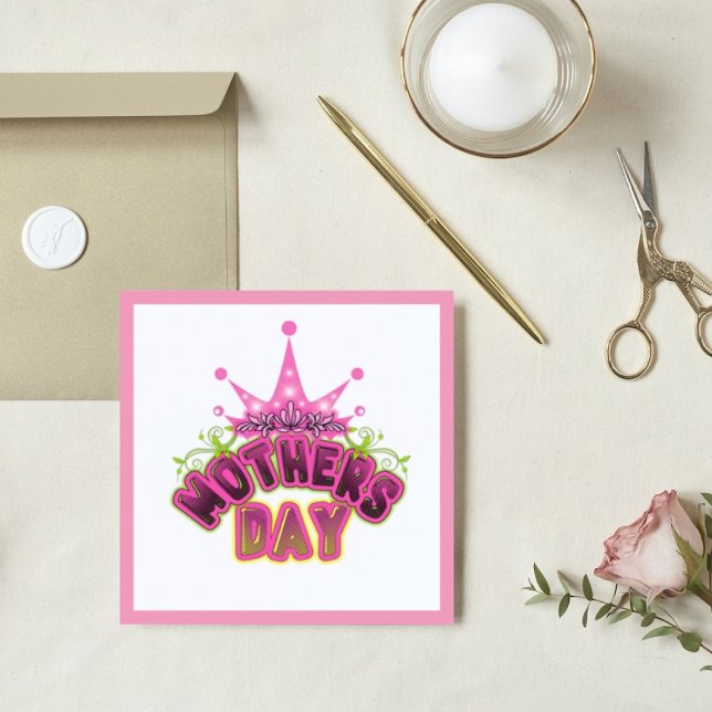 Pink Queen Crown Happy mothers day Flat Card (Creator Uploaded)