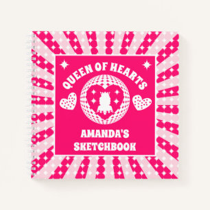 Pink Queen Of Hearts Personalised Kids Sketchbook Notebook