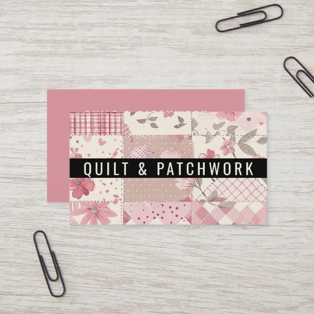 Pink Quilt Patchwork Handmade Clothing  Business Card (Front/Back In Situ)