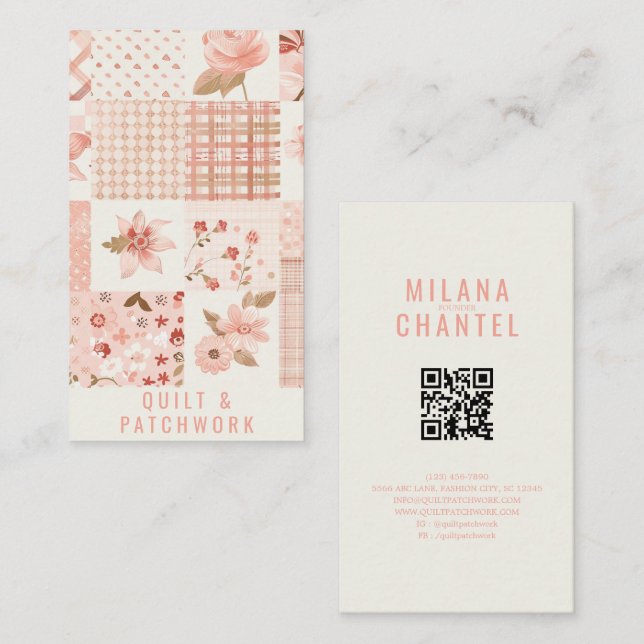 Pink Quilt Patchwork Handmade Clothing  Business Card (Front/Back)