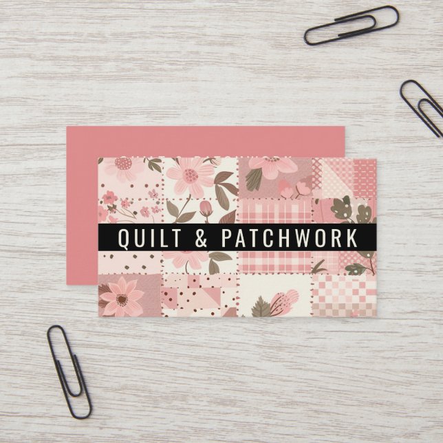 Pink Quilt Patchwork Handmade Clothing  Business Card (Front/Back In Situ)