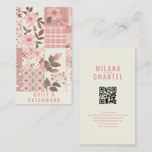 Pink Quilt Patchwork Handmade Clothing  Business Card (Front/Back)