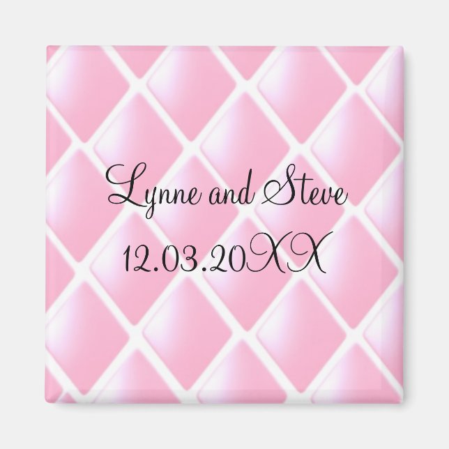 Pink Quilted Diamond Save the Date Magnet (Front)