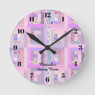 Pink quilting clock sewing room quilt decor