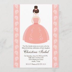 Pink Quince Dress Brunette Quinceanera Invitations