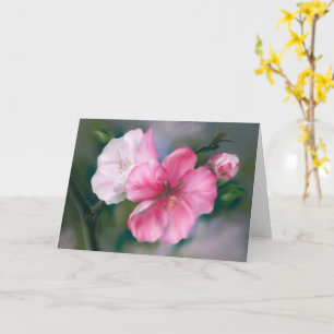 Pink Quince Flowers and Bud Pastel Thinking of You Card