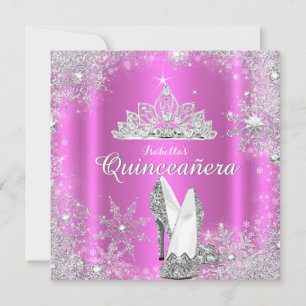 Pink Quinceanera 15th Silver Tiara Birthday Party Invitation
