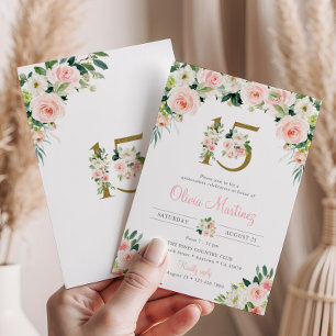 Pink Quinceañera Birthday Invitation Blush Floral 