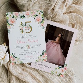 Pink Quinceañera Birthday Invitation Photo Floral
