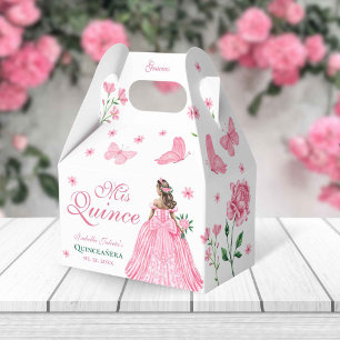 Pink Quinceañera Butterfly and Roses Floral Favour Box