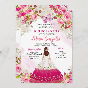 Pink Quinceanera Butterfly Mexican Birthday Invitation