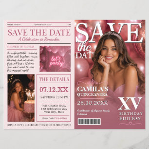 Pink Quinceanera Magazine Style Save the Date Flyer