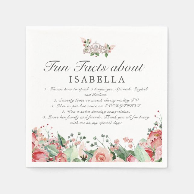 Pink Quinceañera Party Fun Facts Napkins (Front)
