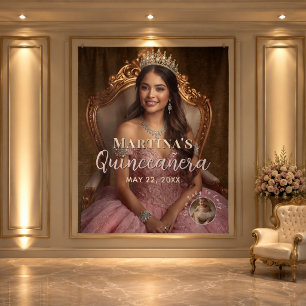 Pink Quinceañera Photo Backdrop From Baby to Lady Tapestry